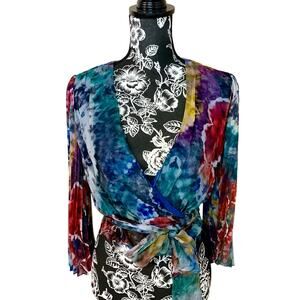 Alice + Olivia Wrap Blouse In Tie Dye Kaleidoscope